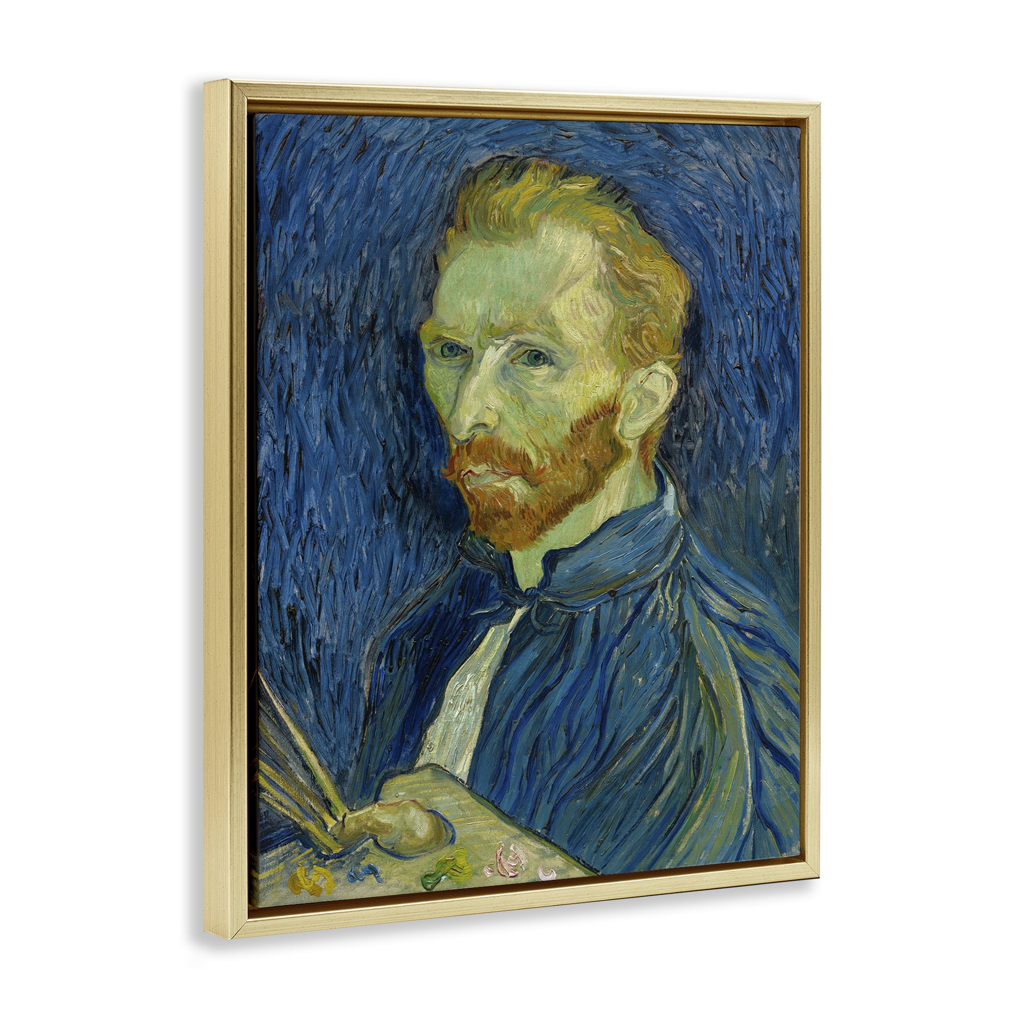 Stupell Industries Van Gogh Blue Self Portrait People Painting Gold Floater Framed Canvas Art Print Wall Art, 17 x 21