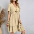 thumbnail image 5 of Yuanlook Summer Dresses for Women V-Neck Casual Short Sleeve Dress - Khaki - XXL, 5 of 9