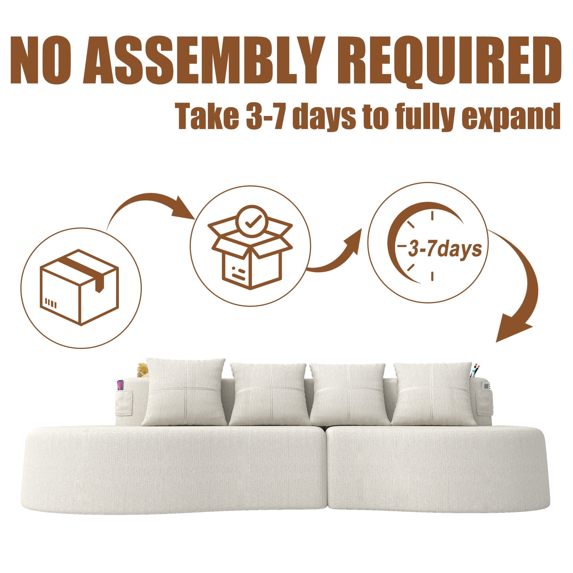 Sailvan Modern Curved Sectional 3 Seat Sofa,Minimalist Half Moon Modular Couch for Living Room,Office and Apartment,Soft Chenille Fabric Beige