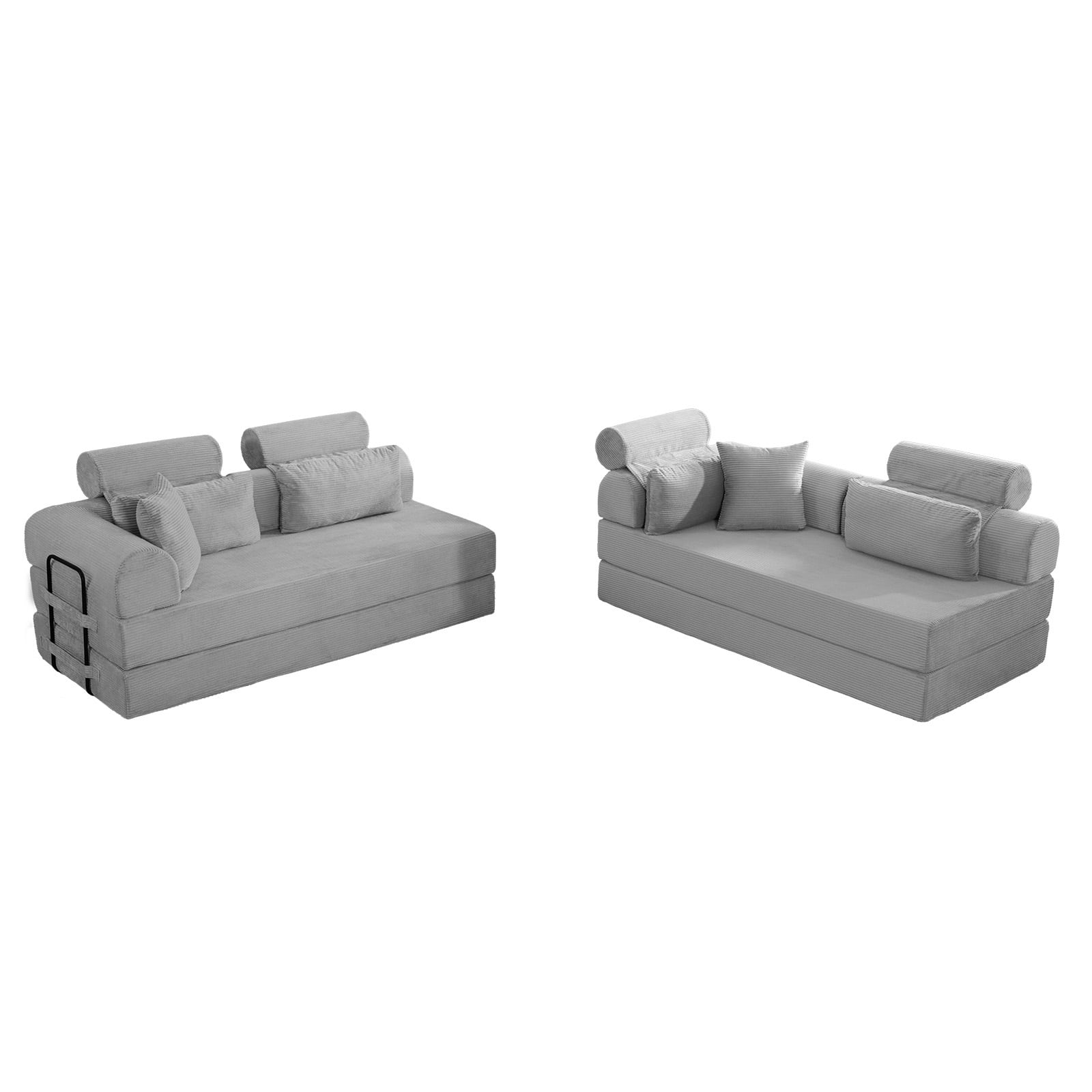 L-Shaped Sectional Sofa Converts to Bed, Corduroy Chaise Lounge with 28D High-Density Foam, No Assembly Compressed Couch for Apartments and Studios, Light Gray