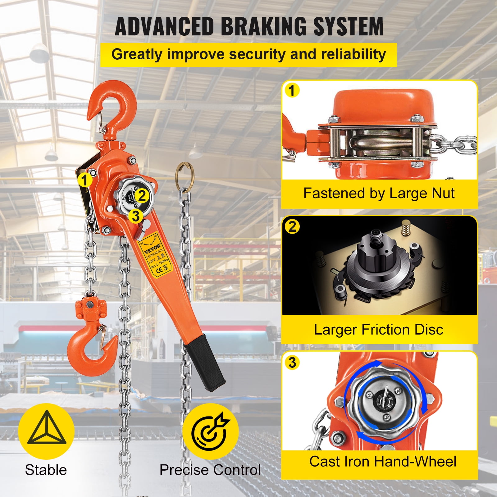 VEVOR Lever Chain Hoist, 1.5 ton 3300 lbs Capacity 20ft Lift Chain