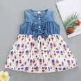 thumbnail image 2 of Patriotic Short Dress for Toddler Girls Star Print Denim Sleeveless Ruffle 4th of July Dresses Baby Summer Pleated Skirts, 2 of 8