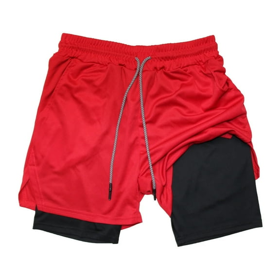 Men's 2 in 1 Shorts 7" Solid Color Compression Shorts Breathable Fitness and Leisure Sports Beach Pants