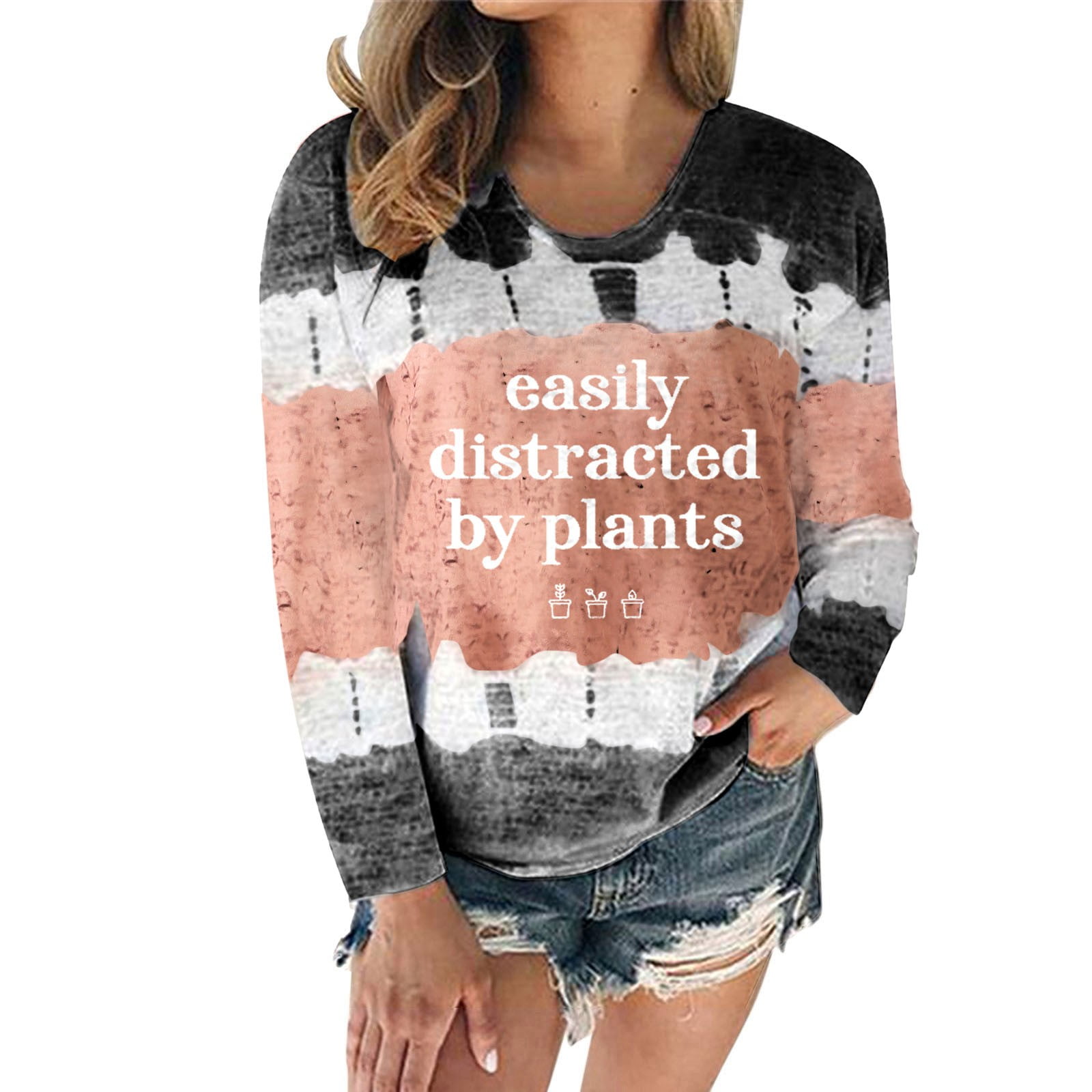 Ladies T Shirts Graphic Loose Crew Neck Letter Patchwork Printed