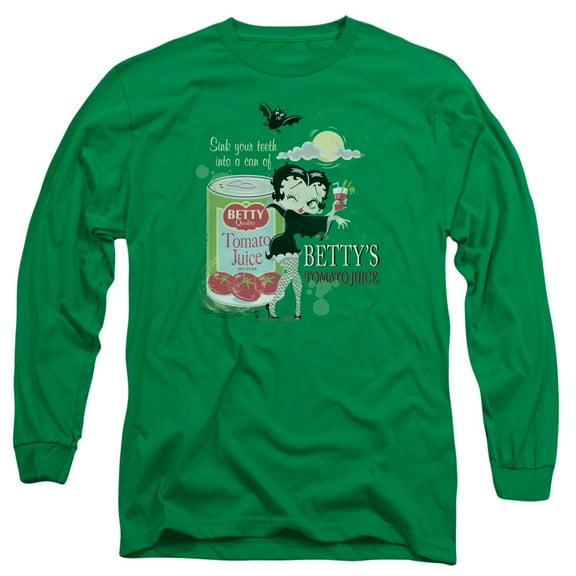 Betty Boop Vampire Tomato Juice Long Sleeve T-Shirt Adult 18/1 Kelly Green