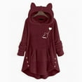 thumbnail image 3 of WMTBSRSW Women Fuzzy Fleece Hoodie Sweatshirt Cute Graphic Plush Blanket Hoodies Fashion Ruffle Side Button Long Sleeve Pullover with Hoody Wine XX-Large, 3 of 4