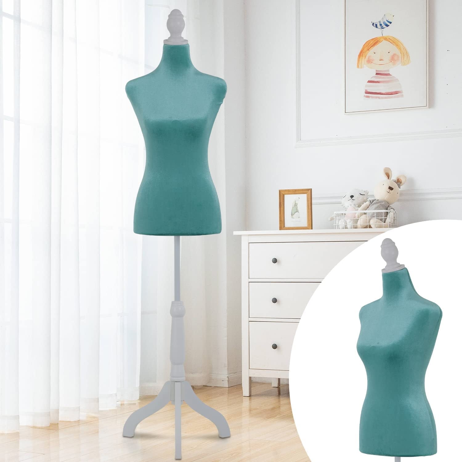 Dkelincs Female Dress Form Mannequin Torso 50-64 Inch Height Adjustable with Wooden Tripod Stand for Clothing Dress Jewelry Display, Green