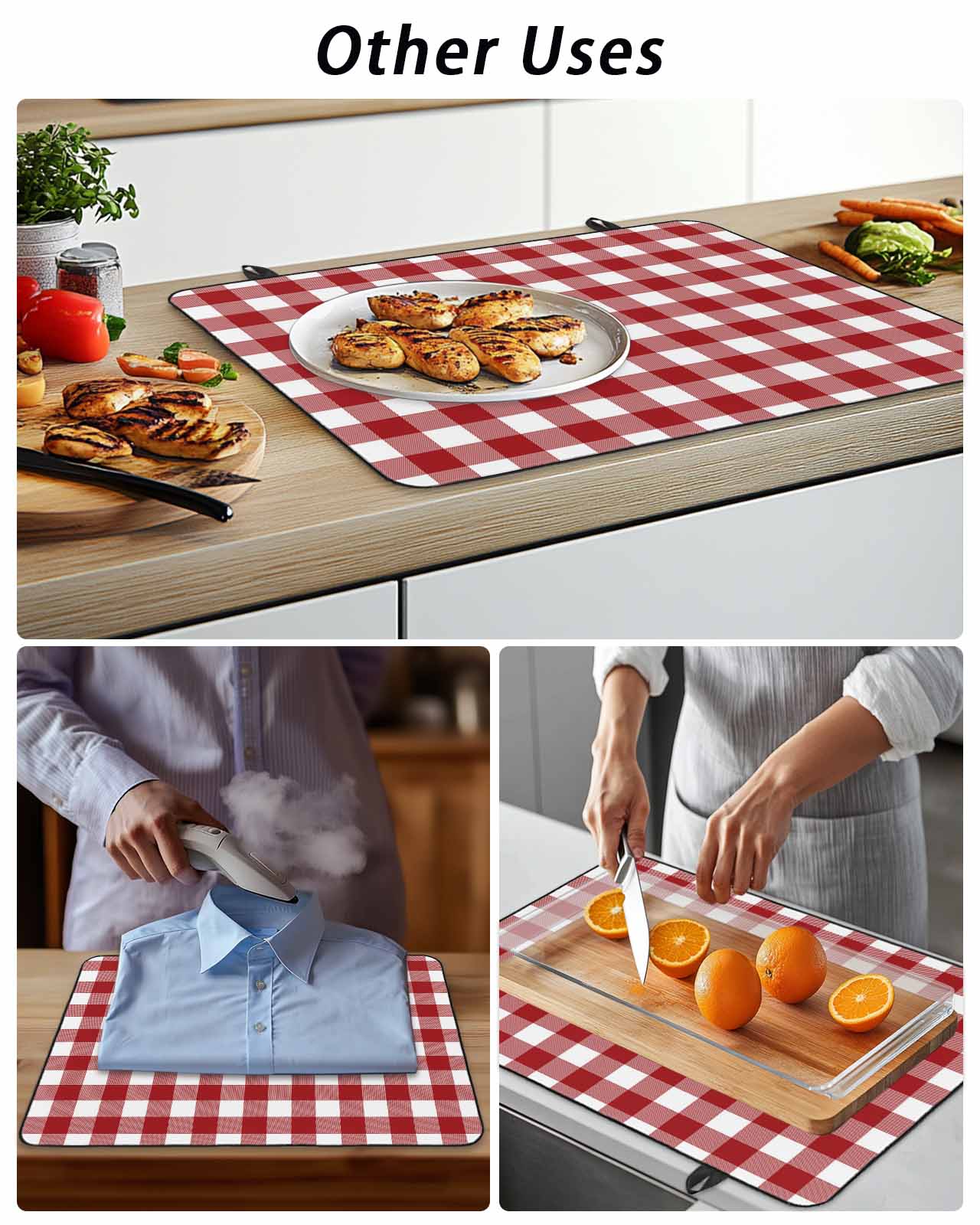 Stove Top Covers for Electric Stove, Farmhouse Buffalo Plaid Glass Stovetop Cover Protector, Red White Checkered Induction Cooktop Protector Oven Mat for Kitchen Countertop 24"x21"