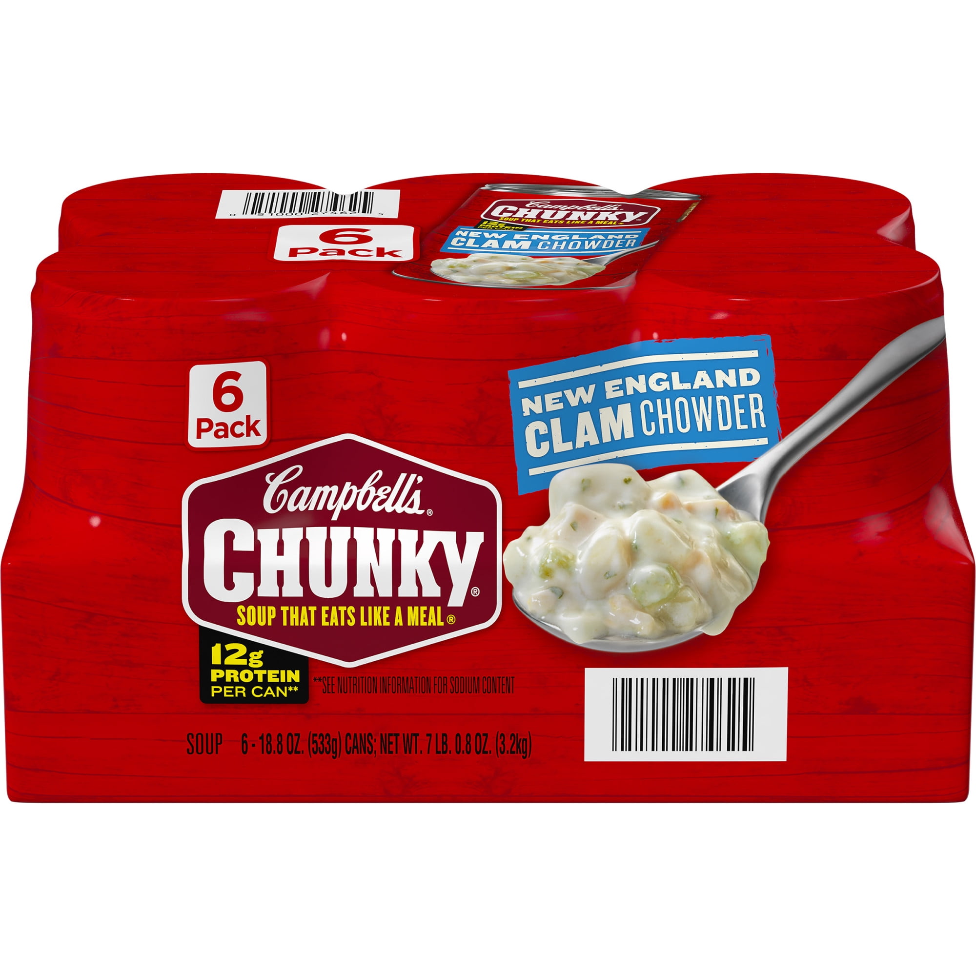 (6 Pack) Campbell's Chunky Soup, Ready to Serve New England Clam Chowder, 18.8 Oz Can