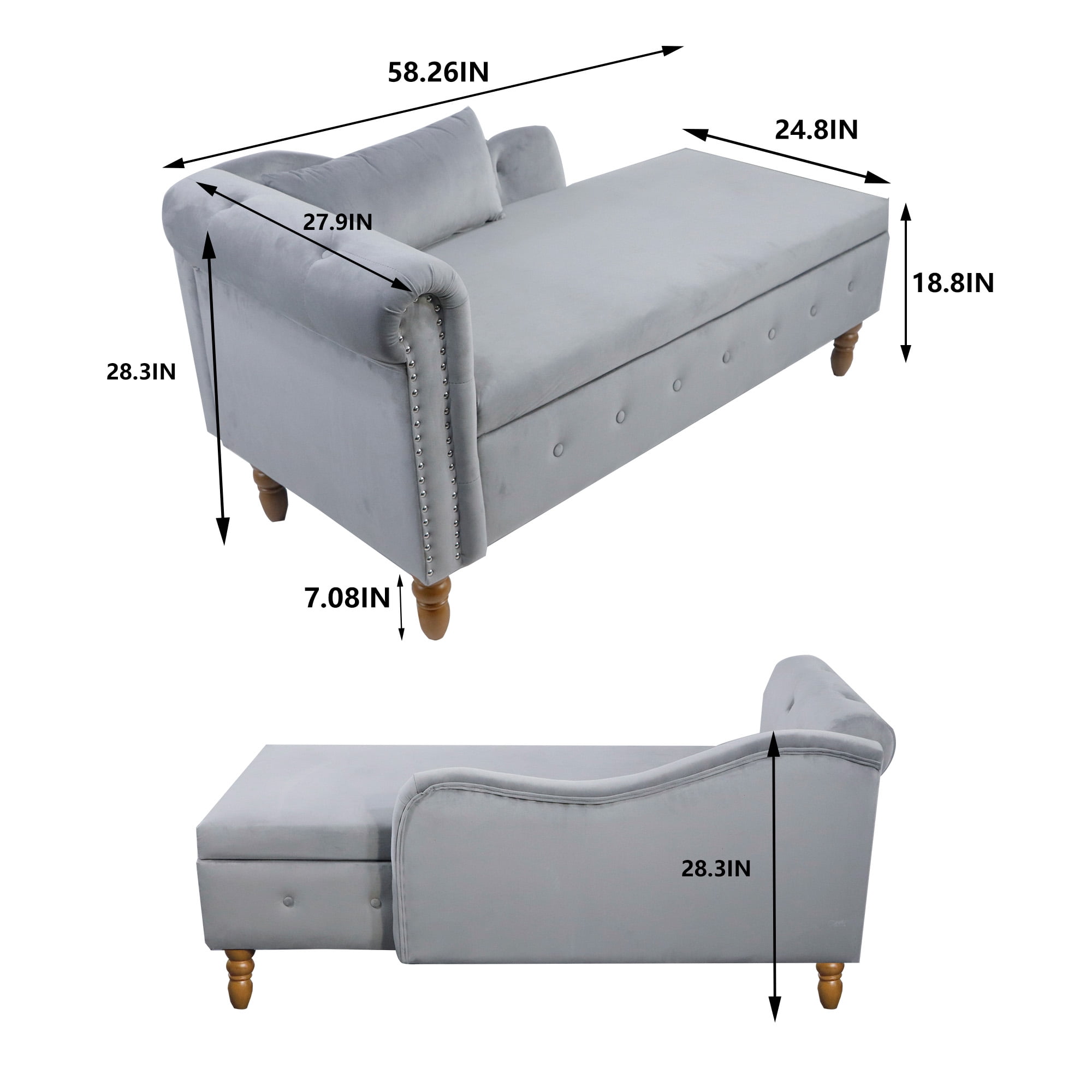 Aukfa Storage Chaise Lounge Chair Indoor Recliner Lounge Chair for Living Room Bedroom,Pillow - Gray