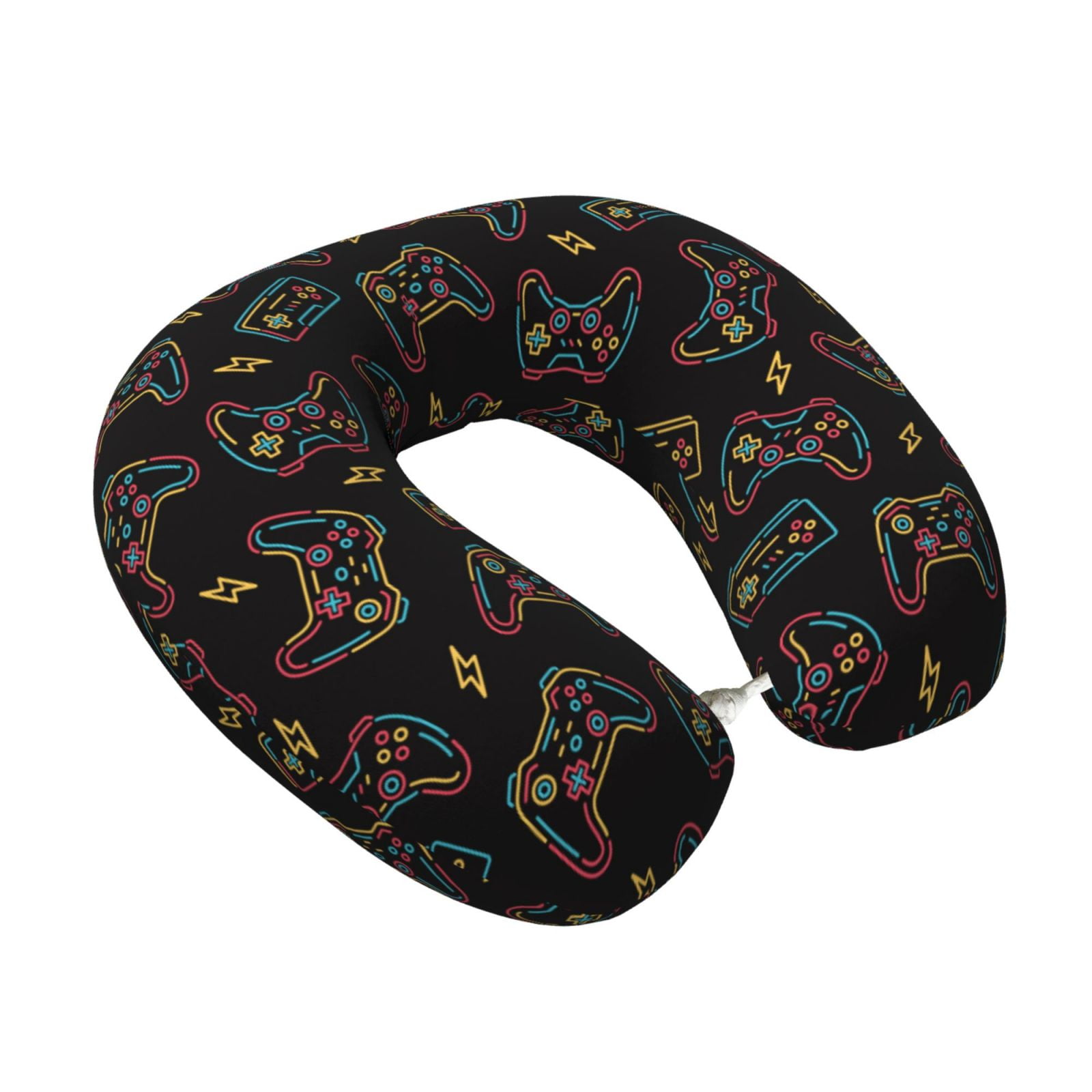 Xecao Colorful Game Controller Print Memory Foam Cervical Neck Pillow Versatile U-Shaped Pillows for Home,Office,Camping,Travelling,Soft Washable Cover