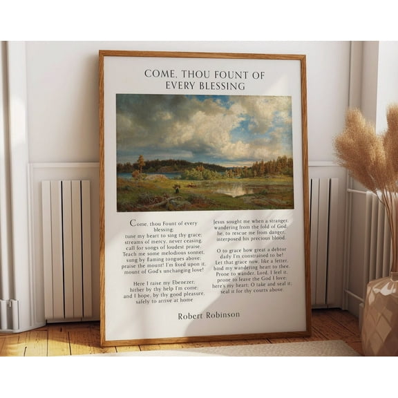 Come, Thou Fount Of Every Blessing Nature-Inspired Musical Sheet Poster - Country Style Farmhouse Wall Decor - Calming Landscape Art Decor Wall Art, Modern Wall Decor, 8x12 UNFRAMED