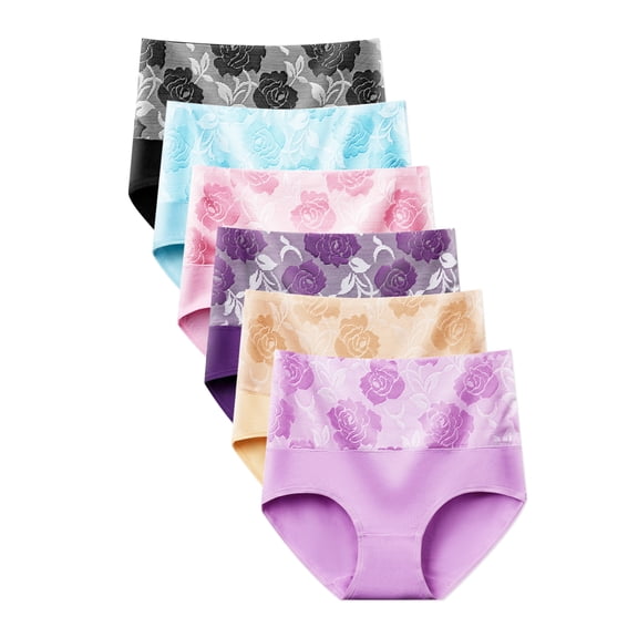 DINGLU Women Underwear High Waist Cotton Briefs Ladies Panties Postpartum Full Coverage Briefs 6 Pack, Size 5