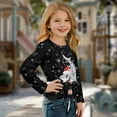 thumbnail image 3 of Xixirimido Black Cute Shark Printed Girls Long Sleeve Shirts Cute Kids Fashion Crew Neck Tunic Tops Tie-hem Tees for Fall Winter, Size 7-8, 3 of 7