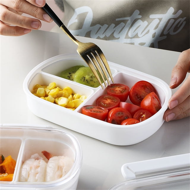 npkgvia Vente Chaude! Boîte à Nourriture, Boîte à Collation, Boîte de Rangement Alimentaire Portable Assiettes Divisées Boîte à Lunch Récipient Alimentaire pour Fruits Bonne Étanchéité PP Récipient Alimentaire pour Extérieur, Blanc