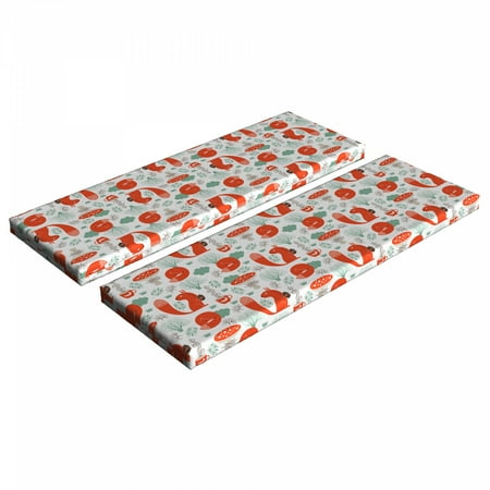 

Fox Bench Cushion Set of 2 Small Forest Animal Pattern with Foliage Leaves and Mushroom Winter Nature Standard Size Foam Pad and Decorative Cover Dark Coral Almond Green by Ambesonne