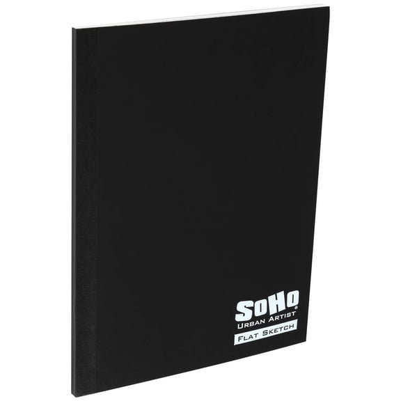 SoHo Urban Artist Tape Bound Lay Flat Sketch Book, Black Cover, 6x8" 30 Sheets, Smooth Mixed Media Sketchbook, 71lb. (106 gsm) Paper Travel Art Journal, Customizable Soft Cover