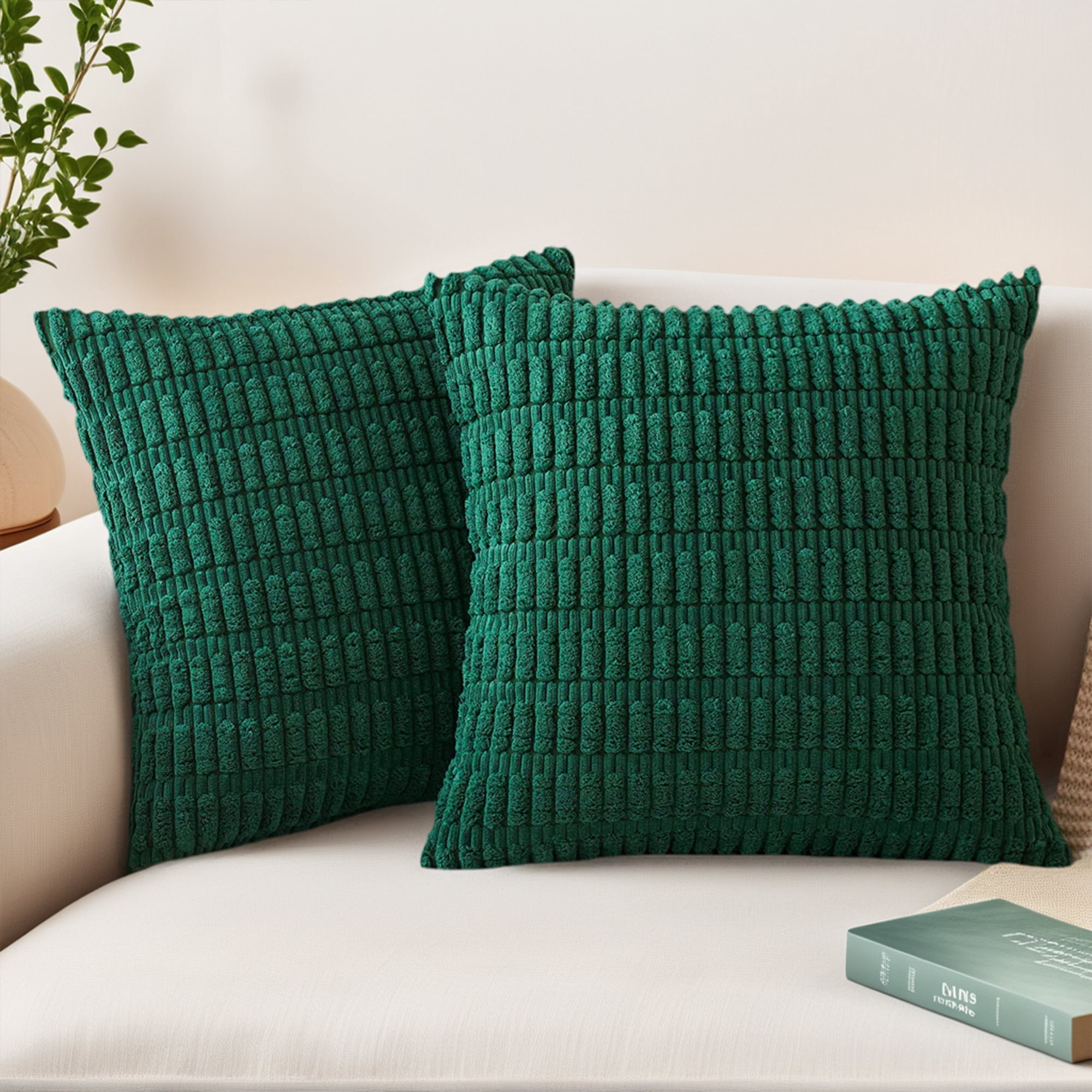 Unique Bargains 4 Pcs Modern Solid Throw Pillow Covers for Sofa 18" x 18" Dark Green/Beige