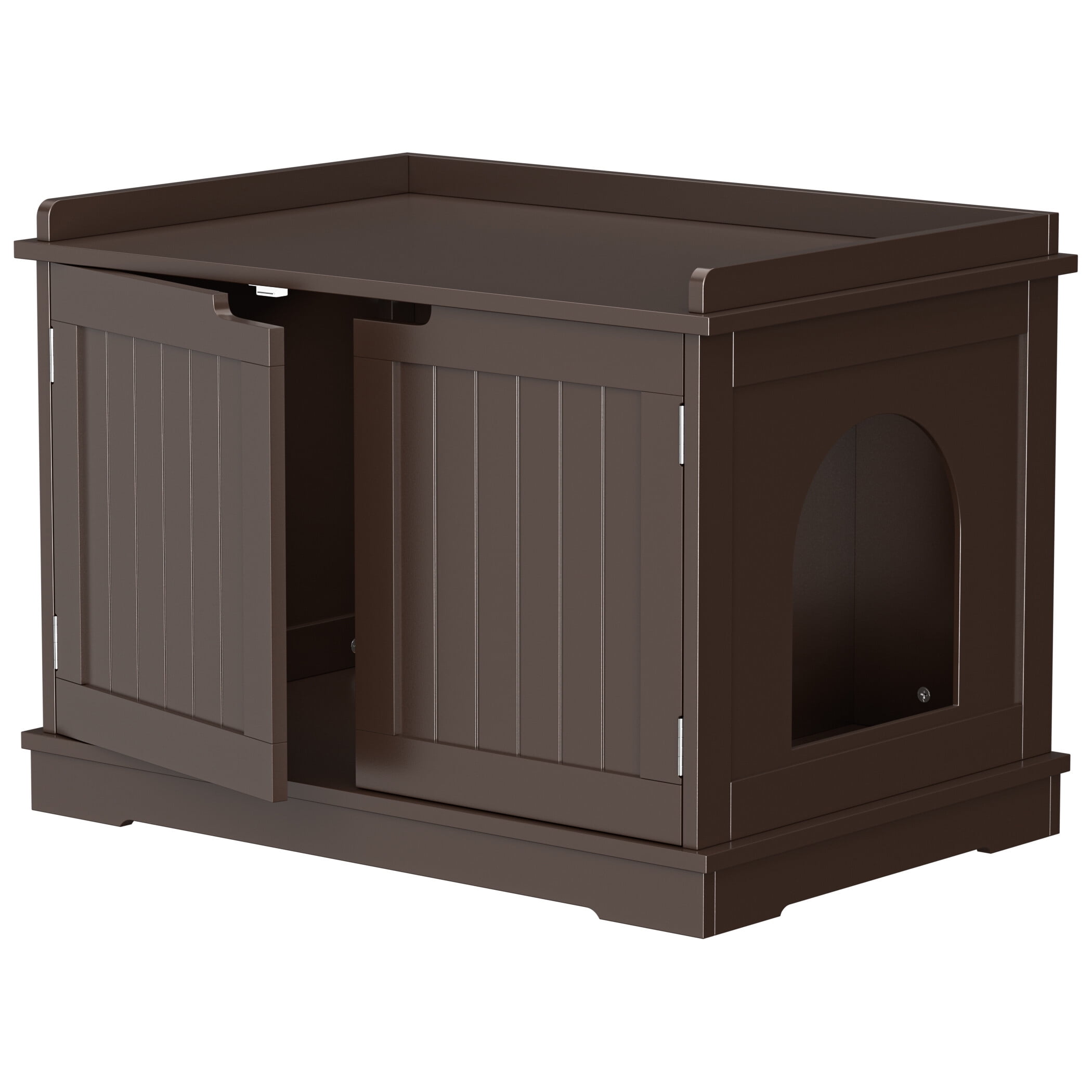 ZENY Double Door Cat Washroom Hidden Cat Litter Box Enclosure Storage Cabinet MDF Frame Pet Cat House, Brown