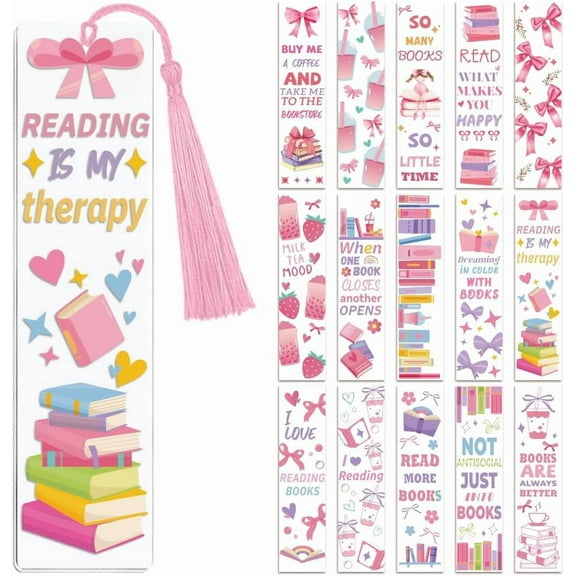30pcs UV DTF Bookmarks Wraps Transfer Stickers Pink Bow and Book for Women Men Reading Waterproof Bookmarkers Decal(No Blank Bookmarks) for Acrylic Plastic Metal Blank Bookmark Plastic