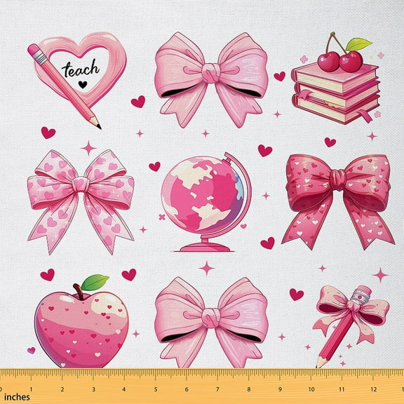 Manfei Girly Pink Bow Fabric by the Yard (1 Yard), School Life Gifts Decorative Fabric by the Yard, Princess Kawaii Sewing & Crafting Fabric, Luxury Living Room Decor