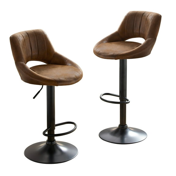 Art Leon Modern Bar Stool Armless, Set of 2, Swivel Adjustable Height PU Leather,Brown