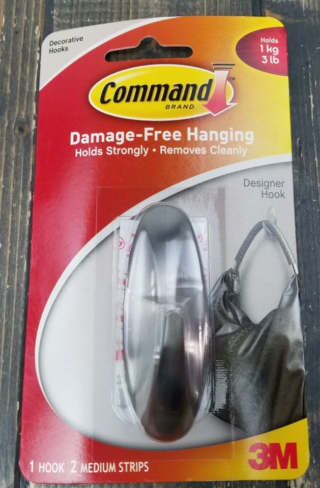 PRIME - 2Pk 3M Command Medium Hook Decorative Designer Hook Hanger 17081 Brushed Nickel