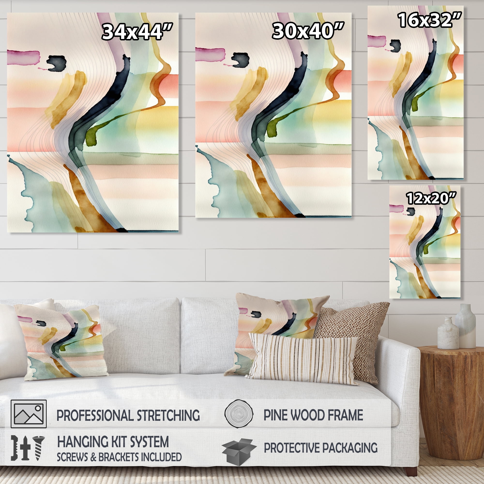 Designart Multi-Color Abstract Waves III Canvas Wall Art