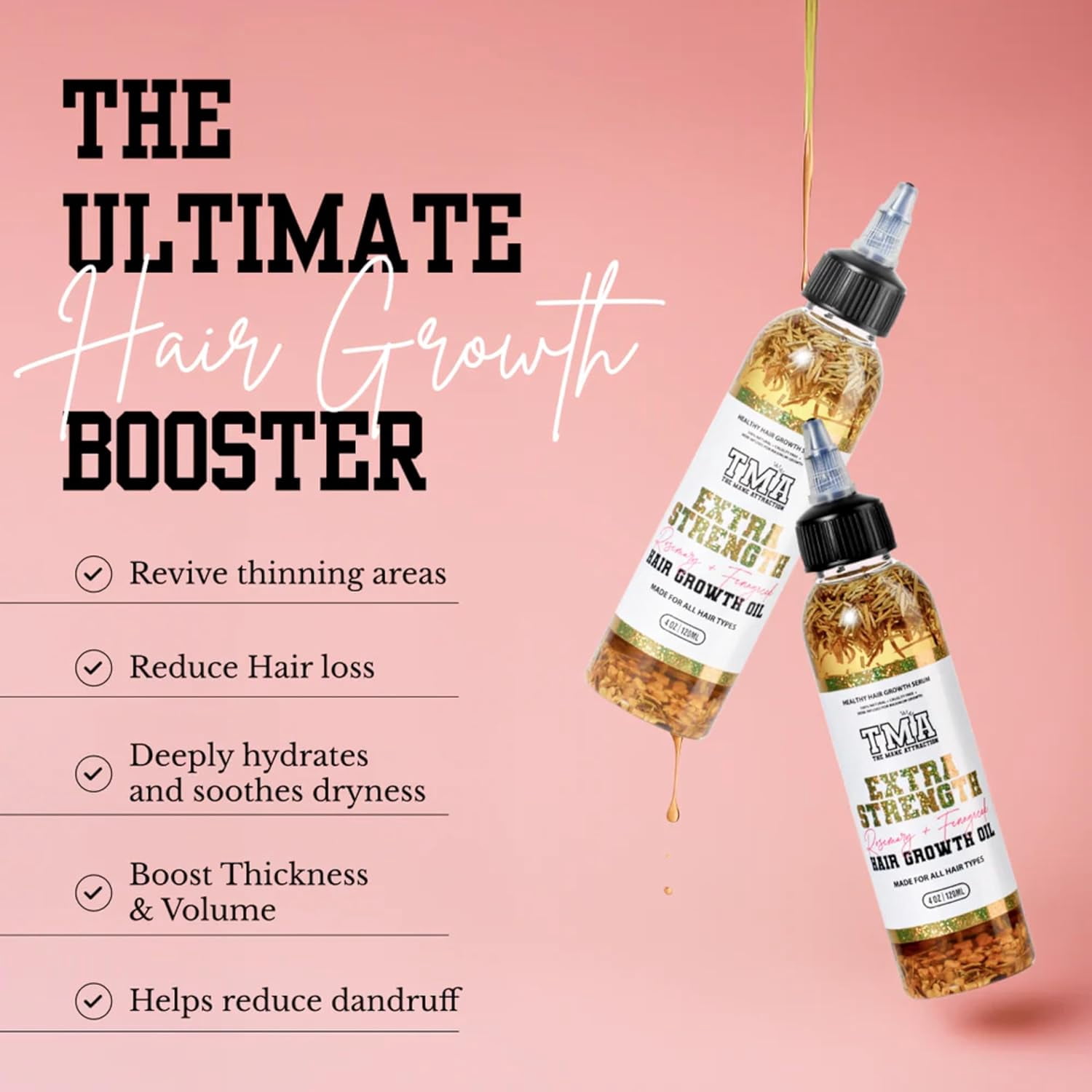 The Mane Attraction Extra Strength Rosemary + Fenugreek Herbal Hair Growth Oil | Infused With Castor Oil for ALL Hair Types Mini, 4oz