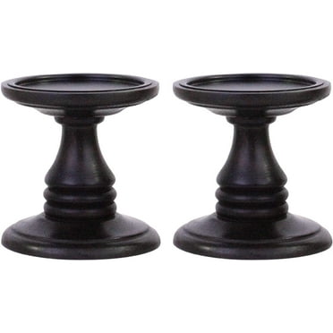 Hosley Set of 2 Dark Brown Wood Pillar Candle Holders 5 Inch High