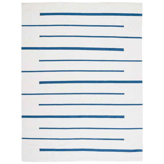 SAFAVIEH Montauk Oswald Geometric Striped Cotton Area Rug, Ivory/Navy, 8' x 10'