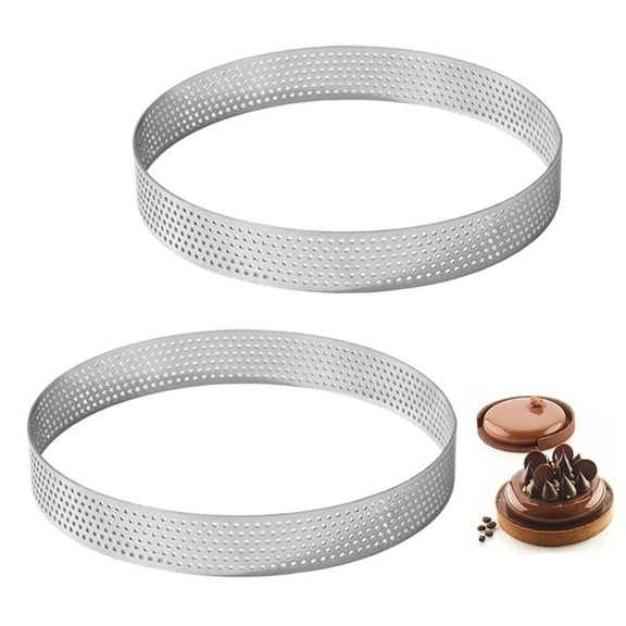 2PCS Tart Rings 8 Inch Round Perforated Cake Ring,Nonstick Stainless Steel Baking Rings, Heat Ring Molds for Cooking
