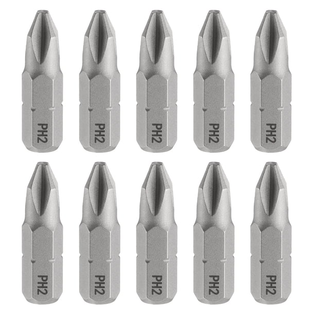 Uxcell 10pcs PH2 Punta de Destornillador Phillips 1/4" Hex Shank 25mm/1" Longitud Magnética Bits de Cabeza Cruzada Hex Bits de Acero S2