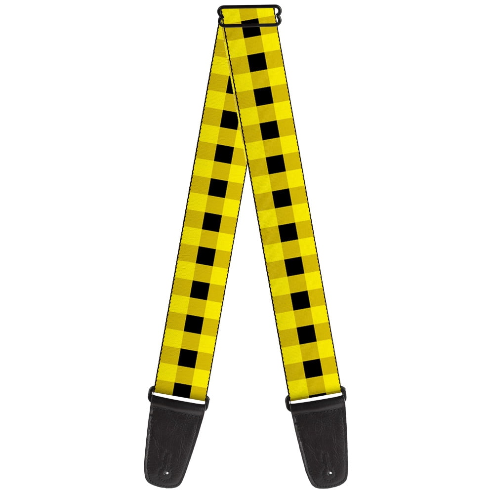 Buckle-Down Guitar Strap, Buffalo Plaid Black Neon Yellow, 2 Inches Wide