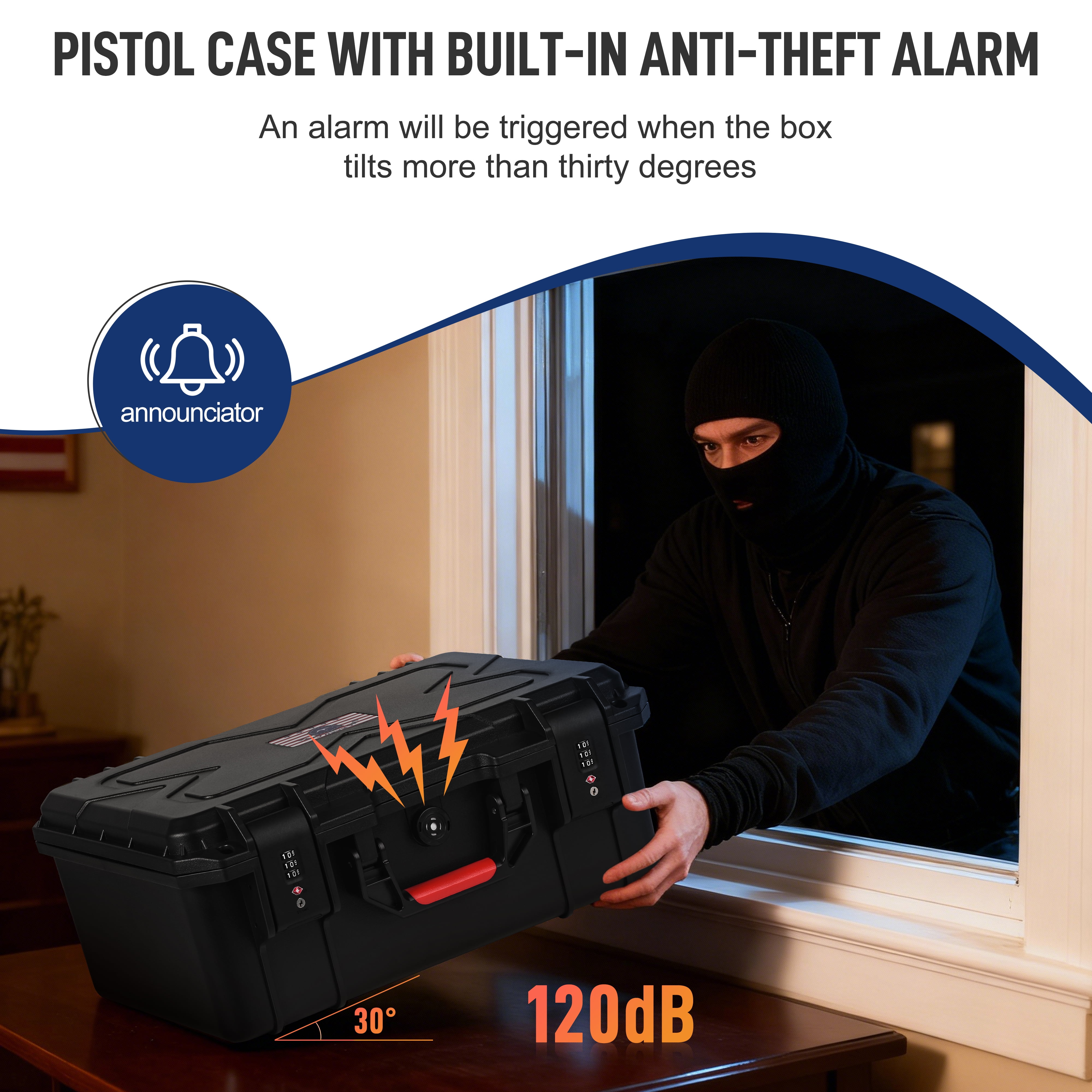 TSA Gun Cases for Handguns with Burglar Alarm Security, Holds Multiple 5 Pistol Case with 22 Mags, Pre-cut Heavy Duty Waterproof Gun Case, TSA Approved Firearm Travel Case
