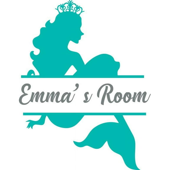 Mermaid Fairytale Crown Princess Personalized Name Vinyl Decal Sticker Girl Nursery 15 Inches x 20 Inches