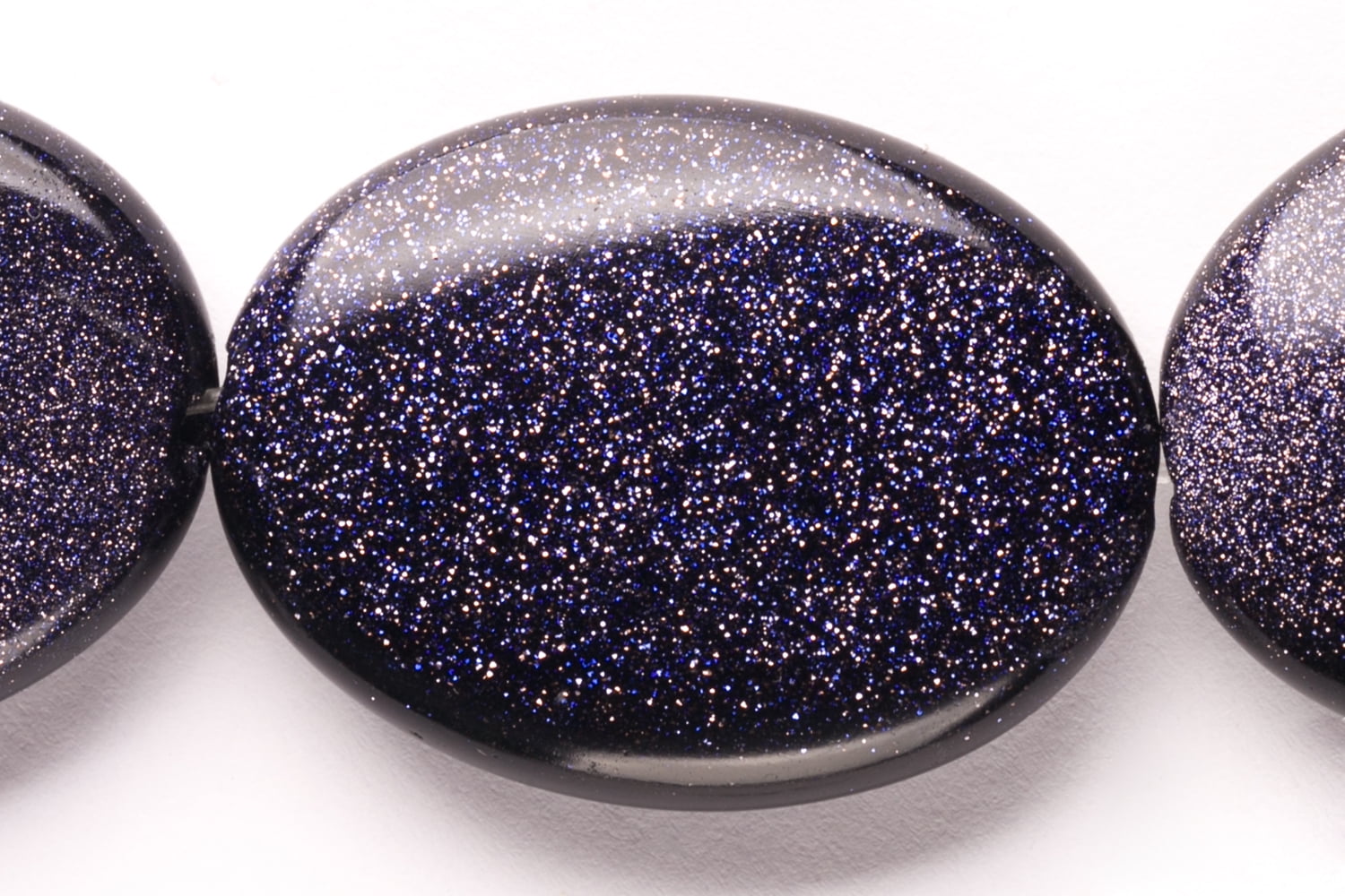 Flat Blue Goldstone Oval Beads Semi Precious Gemstones Size 33x25mm