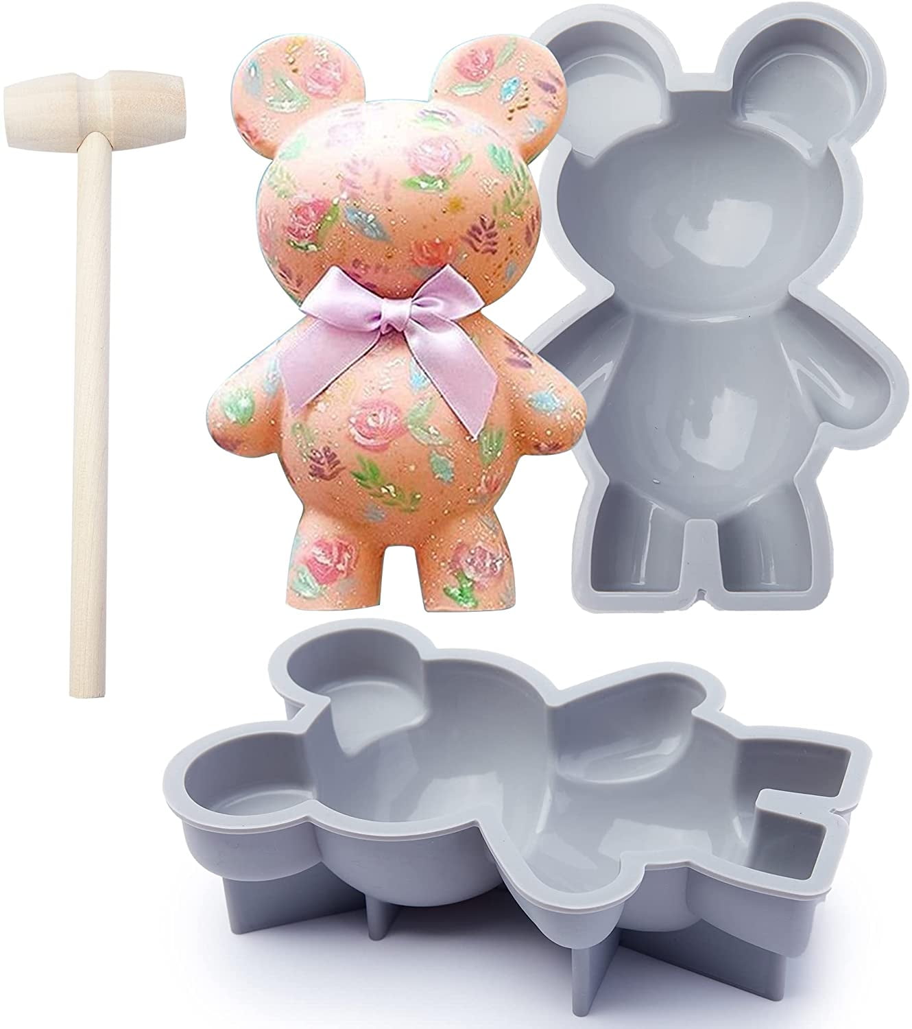AIERSA Bear Chocolate Silicone Molds, 2Pcs 3D Bear Breakable Mold with  Hammer for Smash Bears, Candy Molds,Mousse Cake, Dessert Baking,Jello, Big