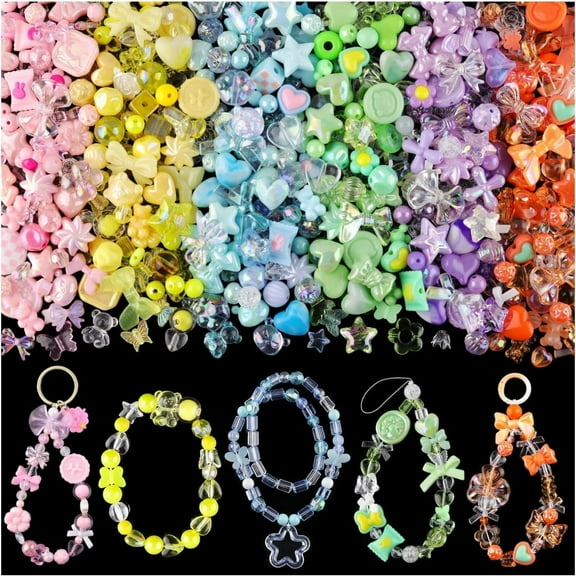 260pcs-320pcs 6 Mixed Colors Assorted Acrylic Beads for  Making Kawaii Bracelet Charms Jewelry Making DIY Necklace Keychain Phone Charms（Random style）