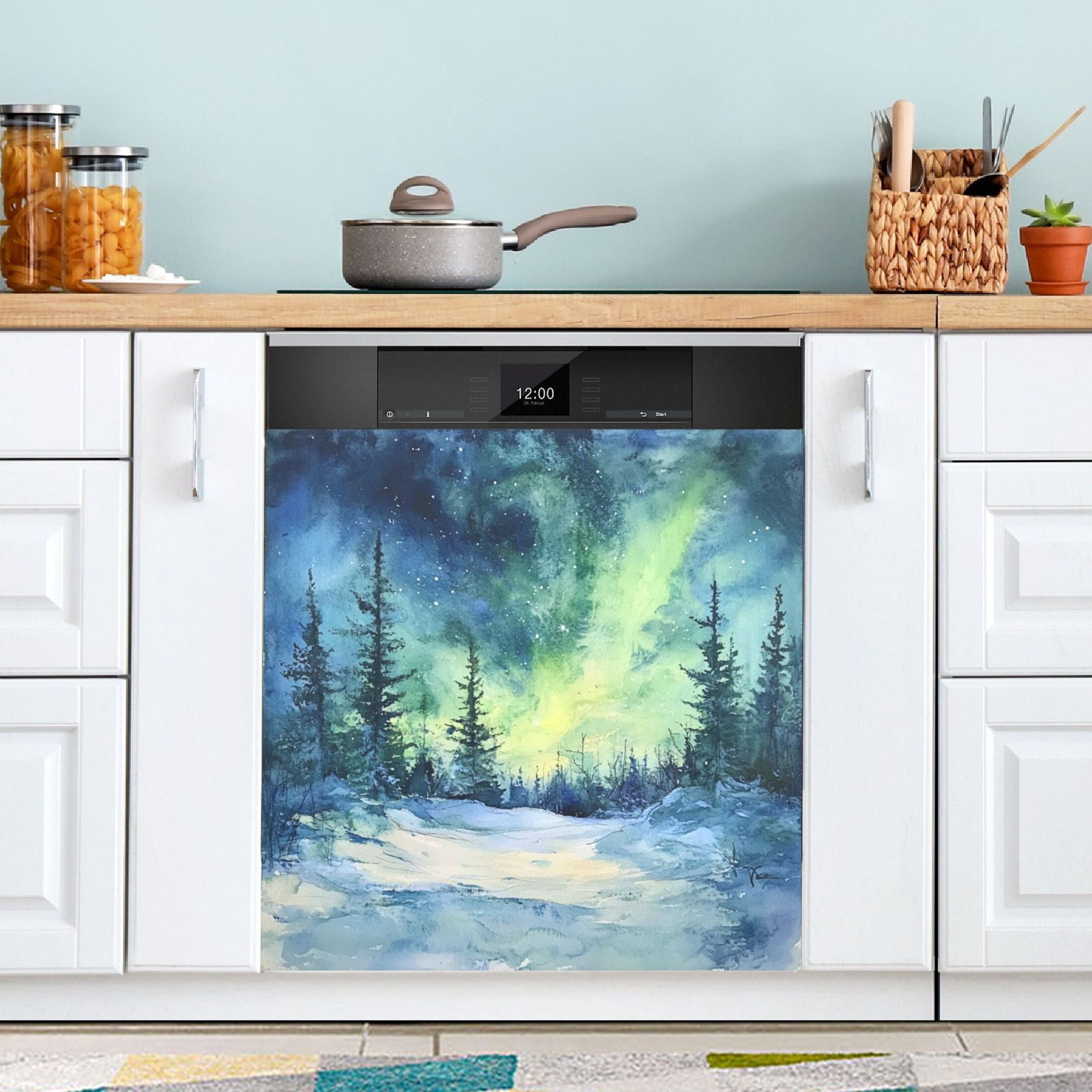 Dishwasher Magnetic Sticker 23x26 Inch Refrigerator Magnetic Sticker Washing Machine Magnetic Sticker Kitchen Panel Magnetic Sticker Home Decor Beautiful Forest Aurora