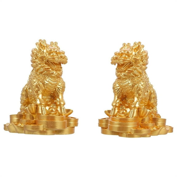 WSBArt 1 Pair Feng Shui Kylin Statue Kylin Wealth Good Luck Wealth Prosperity Brass Home Decor Qilin Chinese Sculpture Figurines Golden