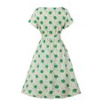 thumbnail image 3 of Vestido con cordones de lunares verdes de manga corta con cuello redondo vintage para mujer Pompotops ghjkhdj15002, 3 of 8