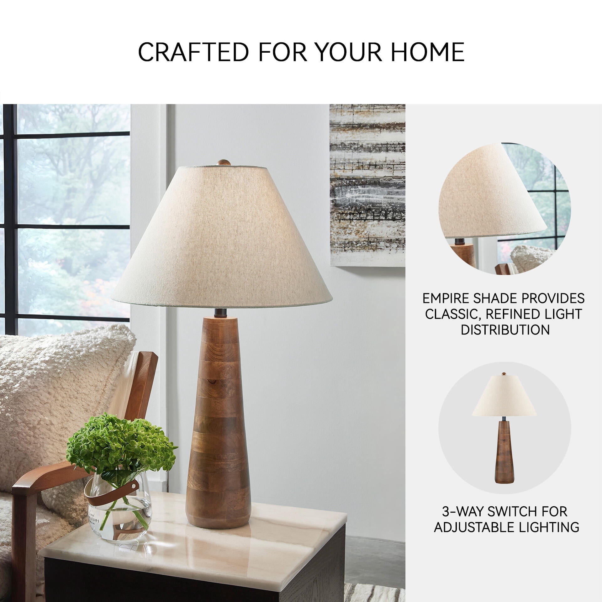 Signature Design by Ashley Danset Natural Wood Table Lamp with Fabric Shade - Honey Brown