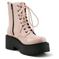 thumbnail image 2 of Soda Women Combat Army Military Riding Platform Lug Sole Block High Heel Boots Side Zipper Lace Up FLING-S Light Pink Blush Patent 9, 2 of 4