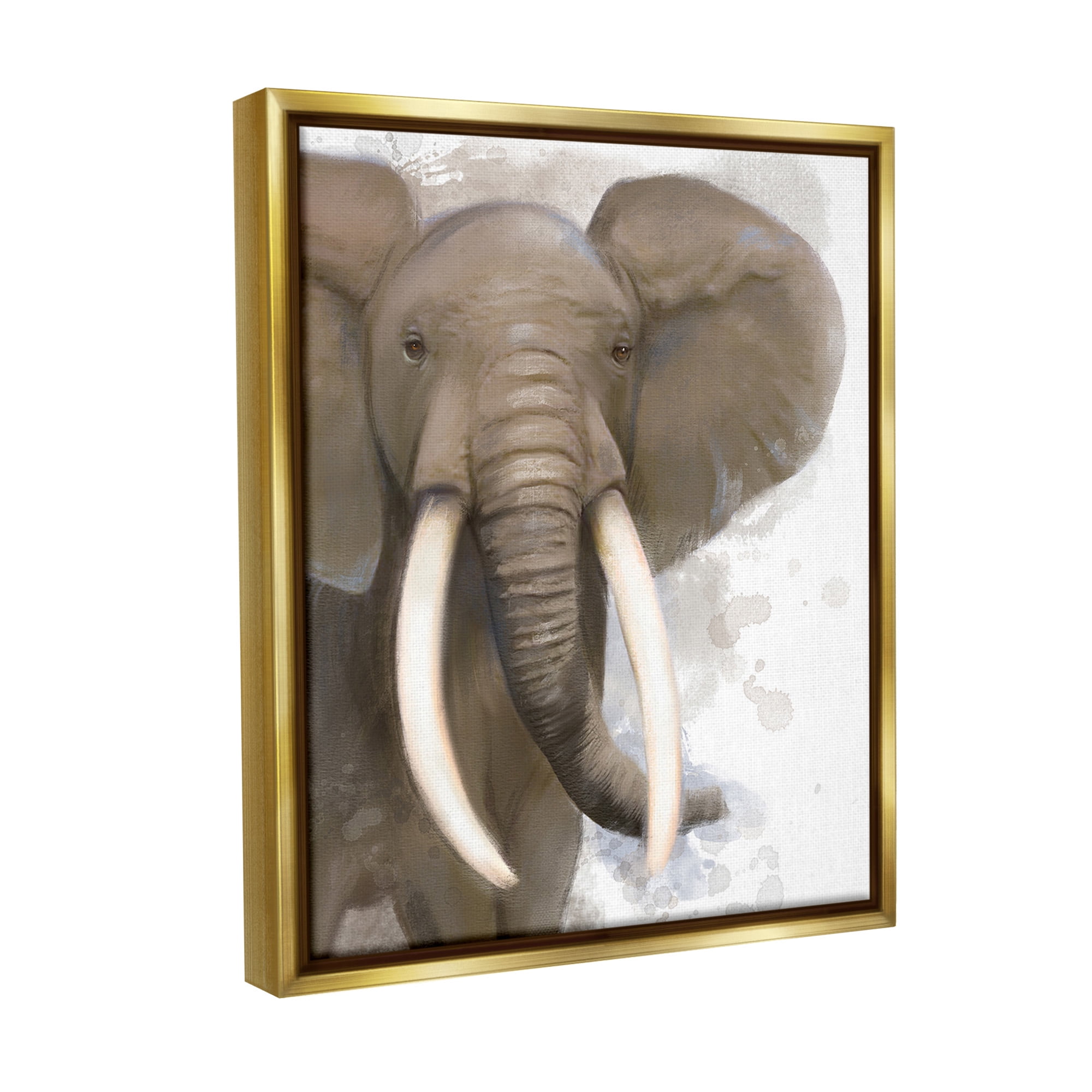 Stupell Industries Elephant & Modern Splash Animals & Insects Painting Gold Floater Framed Canvas Art Print Wall Art, 25 x 31