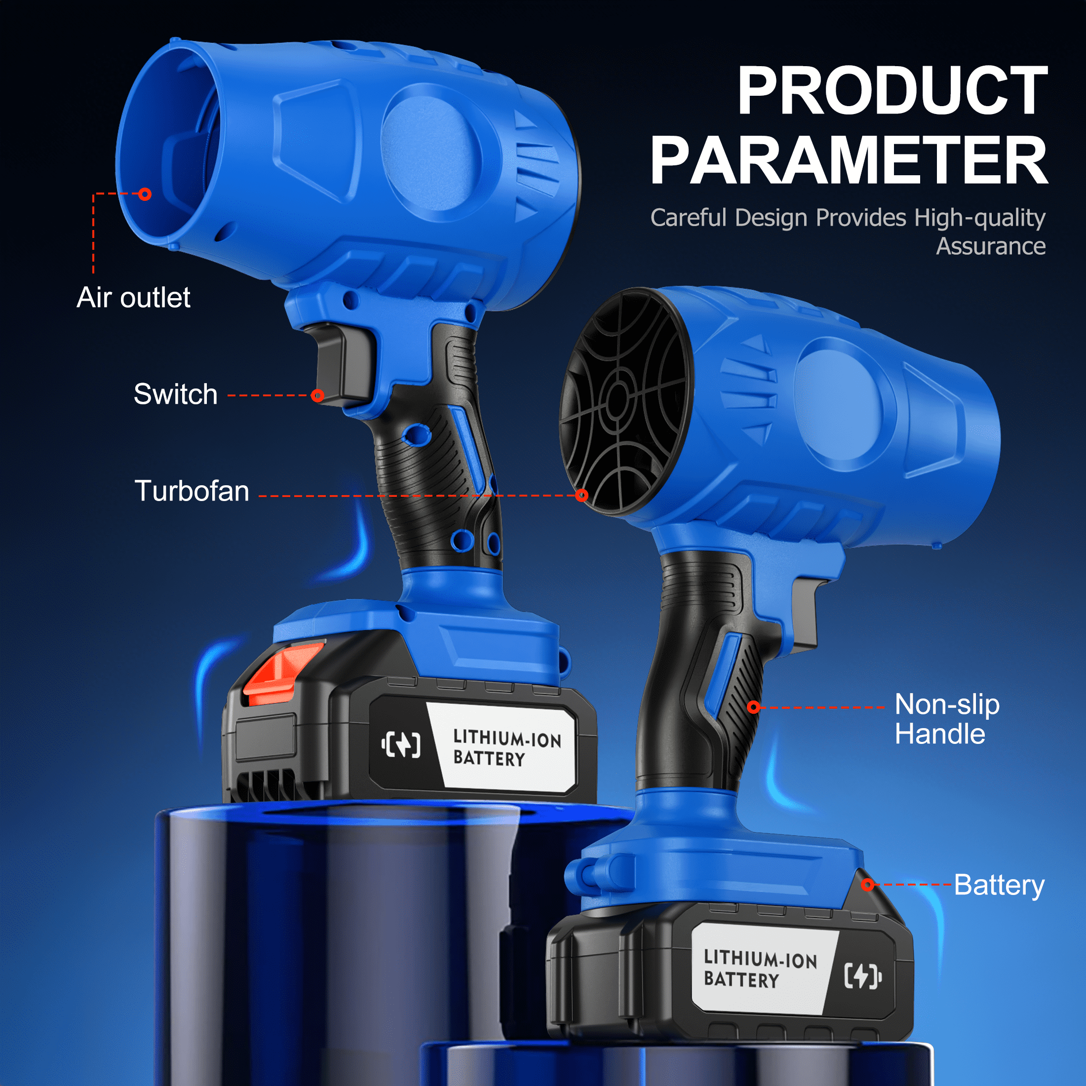 Brushless Cordless Leaf Blower 2 Batteries, Portable Dust Cleaner Handheld Blower Air Duster for Patio Cleaning, Lawn Care, Drying, Camping Blue