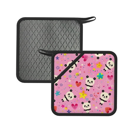 

2pcs Silicone Anti-Hot Hot Pads Oven Mitts Heat Resistant Pot Holders With Pockets Non Slip Oven Glove Potholder For Kitchen Cooking Bbq Baking 7.1in Cute Panda Bears Happy Valentine S Day