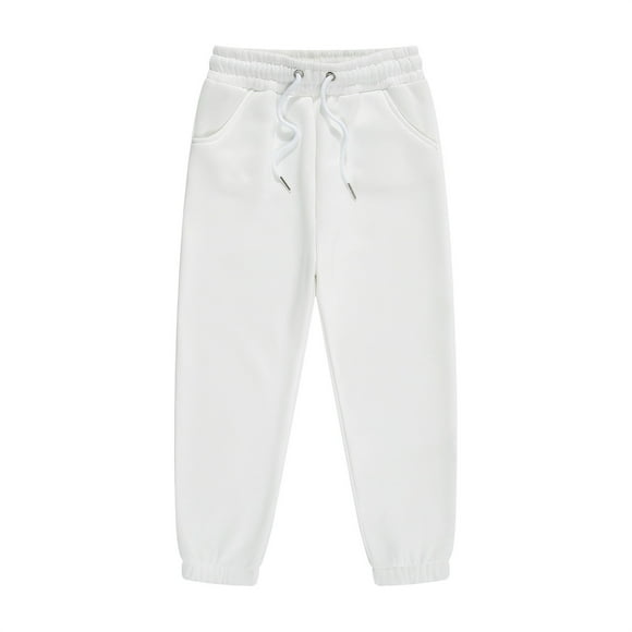 ManxiVoo Boys Girls Solid Color Sweatpants Elastic Waist Soft Casual Jogger Pants for Play and Everyday Wear 150 Size White