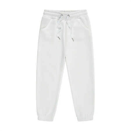 

MHZLDYZ Joggers for Boys and Girls Sweatpants Solid Color Casual Drawstring Pants Kids Toddler Girls Boys Sport Running Pants with Pocket (White 120)