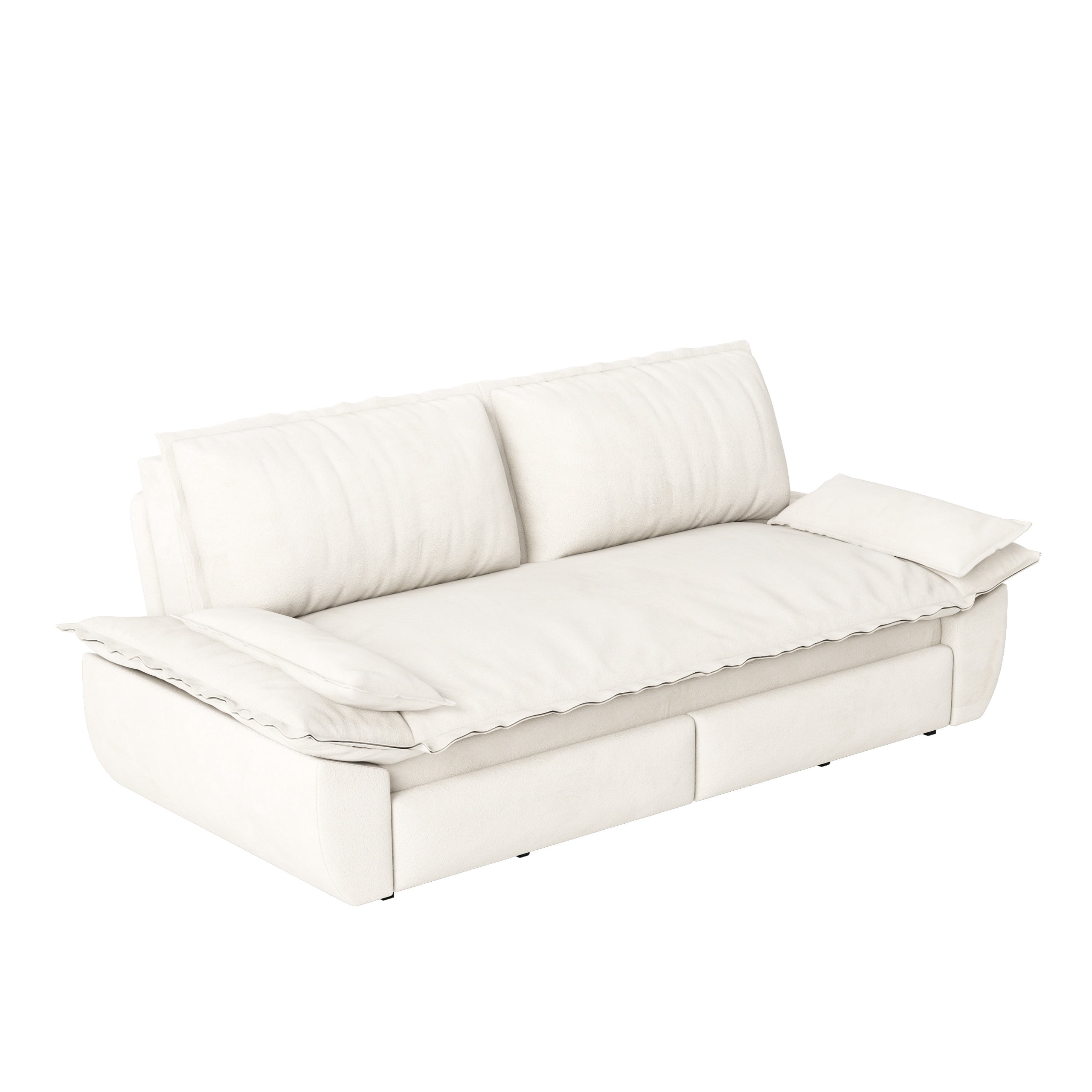 3-in-1 Queen Convertible Sleeper Sofa Bed, 73.2" Velvet Pull Out Couch with Extra Deep Seat & Pillow Top Armrests, Modern Folding Futon Lounge, Beige